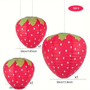 TEMU 3개 세트, 딸기 파티 장식 걸이형 딸기 종이 랜턴, 3D 딸기 , 여름 정원 파티 딸기 룸 장식 첫돌 생일파티 소품