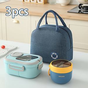 TEMU 3개 세트 휴대용 대용량 도시락 가방+도시락 상자+아침 식사 컵, 대용량 학생 도시락 상자, 접이식 알루미늄 호일 핸드백, 학교로 돌아가는 학생 핸드백, 여행 및 업무에 적합