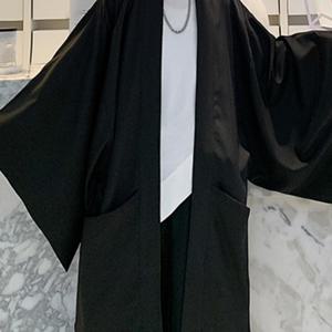 TEMU 플러스 사이즈 남성용 레트로 기모노 가디건 - 캐주얼 오픈 프론트, 박쥐 소매, 단색, 세탁기 사용 가능