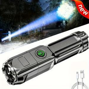 TEMU 2개/1개 초강력 휴대용 손전등 - 조절 가능한 초점, 긴 거리, USB 충전 케이블과 함께 제공, 충전식 리튬 배터리, 야외 사용에 이상적