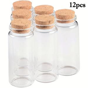 TEMU DIY 공예용 6/12팩 15ml 70x22mm 투명 유리병 코르크 뚜껑 포함 - 직사각형 미니 장식 용기, 결혼식 선물, 파티 장식, 홈 데코 - 손세척 전용, PVC 무함유, 할로윈 및 졸업 테마, 수납 솔루션 | 원통형 병 디자인 | 천연 코르크 스토퍼, 장식용 병