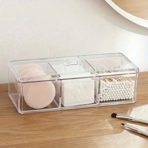 TEMU 창문이 있는 현대 아크릴 수납함 1개, 뚜껑이 있는 투명 플라스틱 수납함, 면봉, 티백, 화장품, 치실, 향신료 주머니, 설탕 봉지 - 가정 및 주방 사용을 위한 3칸 분배기, 가정 정리용 오픈 수납함