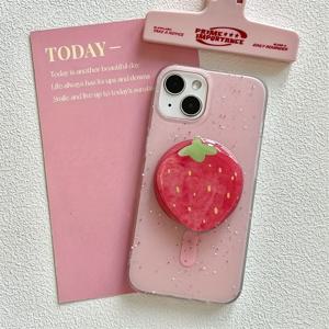 TEMU 자석 케이스 IND 재단 빨간색과 흰색 잉크 모바일 폰 케이스 딸기 자석 브래킷 포함 Apple 11 12 13 Pro Max에 적합|폰케이스|휴대폰케이스|케이스
