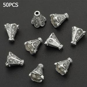 TEMU 50개 30개 빈티지 합금 꽃잎 모양 스페이서 비즈 - DIY 보석 만들기, 티아라 목걸이 및 귀걸이 커넥터, 발목 보석, 공예 용품, 벚꽃 구멍 비즈, 바닥 지원, 귀걸이 발목 커버