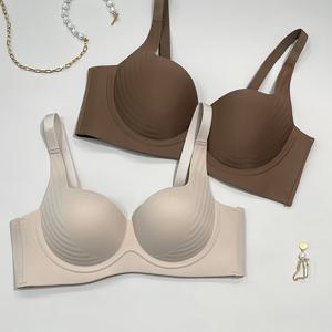 TEMU 2pcs 섹시한 베이지 & 블랙 코르셋 브라 세트 - 와이어리스, 비수면 패딩, 사이드 , 성인 크기, 여성용 우아한 레이스 브라, 우아한 레이스 브라 세트 | 사이드 브라 | 와이어리스 브라