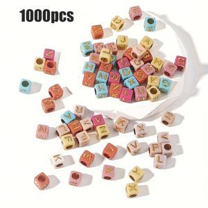 TEMU 1000개/2000개 사각 알파벳 비즈 큰 구멍 알파벳 헐렁한 비즈 장신구 수제 팔찌 공예