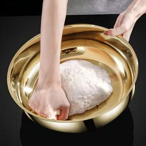 TEMU 대형 골든 스테인리스 스틸 믹싱 볼 - 녹슬지 않는 깊고 넓은 반죽, 샐러드 뒤집기, 과일, 면수프 서빙, 야채 세척, 바비큐 고기 마리네이드용 - 필수 다기능 주방 및 식사 서비스 아이템, 완벽한 부활절, 지구의 날, 어머니날, 그리고 5월 축제 선물