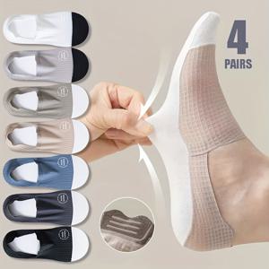 TEMU 봄과 여름을 위한 4켤레의 봄과 여름을 위한 청년 남성과 여성을 위한 동일한 스타일의 와플 대비 색상의 스티치가 있는 투명한 미끄럼 방지 얕은 입 안티 드롭 보트 양말