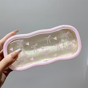 TEMU 핑크 하트 & 리본 디자인의 컴팩트 자석 안경 케이스 - 투명 내구성 플라스틱 안경 보관함, 압력 저항형 휴대용 보호 커버 여성 및 남성용, 귀여운 선물, 귀여운 안경 케이스
