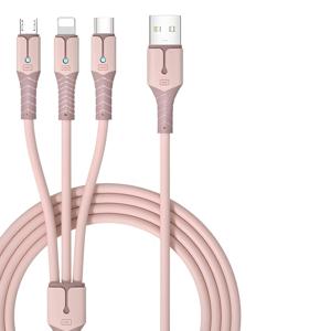 TEMU 아이폰 및 안드로이드용 3-in-1 고속 충전 USB 케이블 - 타입-C 및 USB 커넥터가 있는 66W 고속 충전 코드, 내구성 있는 실리콘 플랫 케이블, 핑크색, 샤오미 등과 호환 가능, USB C 고속 충전 케이블