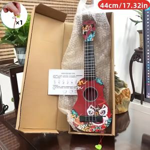 TEMU 17.5인치 미니 우쿨렐레 - 중국식 디자인 4현 기타, 로즈우드 백 및 스프루스 핑거보드가 있는 ABS 레진, 초보자용 음악 악기와 튜토리얼 및 픽 포함, 교육적 선물 어린이 및 성인을 위한 (빨강/파랑)