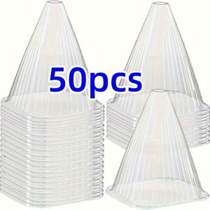TEMU 50개 투명 식물 커버 세트 - 얼음 및 곤충 방지 - 5.5 x 5.5 x 6.2 인치 - 애완 동물 안전을 위한 이상적인 선택 - 내구성 있는 PE 플라스틱, 통기성 디자인, 정원 식물 보호자