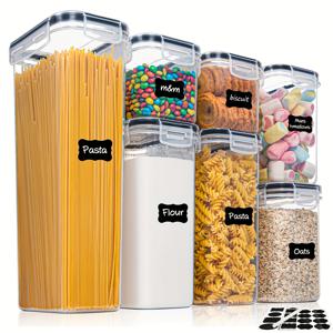 TEMU THELIFE 3/4/7/8pcs 밀폐 식품 보관 용기 세트, 뚜껑, 라벨 및 마커, PP 재질, 비용 없음, 주방 정리용 식품 안전, 시리얼, 밀가루, 파스타, 오트밀에 이상적, RV 장면에 적합