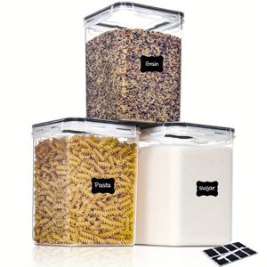 TEMU 3개 세트 밀폐 식품 보관 용기 176oz - BPA 프리, 쌓을 수 있고 식기 세척기 사용 가능, 밀가루, 설탕, 곡물 등에 적합 - 라벨 및 마커 포함, 대형, 뚜껑, 주방 식료품 저장실 정리