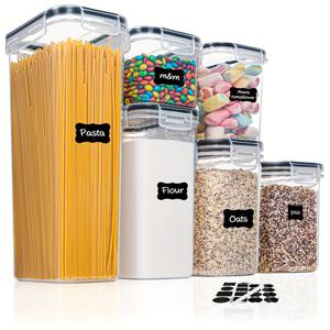TEMU 6pcs 밀봉식 식품 보관 용기 세트 - BPA 프리, 누출 방지 플라스틱 향신료 재장 세트, 곡물, 밀가루, 설탕 등을 보관하기에 완벽합니다. 고급 레스토랑을 위한 정리된 상태를 유지합니다.