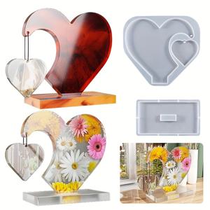 TEMU 1세트 에폭시 레진 더블 하트 사진 프레임 실리콘 몰드 DIY 레진 공예 홈 데코 캐스팅 도구 커플 결혼 선물