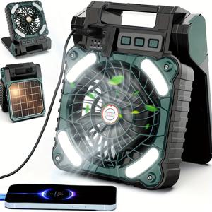 TEMU 휴대용 야외 태양광 LED 팬, USB 충전 - 접이식, 다기능 캠핑 및 책상 팬, 비상 전원, ABS 소재, ≤36V 작동, 야외 필수품 | 현대적인 미학 | 내구성 있는 구조, 휴대용 팬|캠핑선풍기