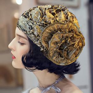 TEMU 1pc 대형 꽃 모티브 터번 모자, 봄/여름 빈티지 홀 레이스 헤드스카프, 스타일리시한 큰 꽃 케모 모자, 여성용 얇은 머리 덮개 헤드리스