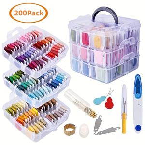 TEMU 150색 자수 실 키트, 100% 원단 실, 3단 투명 정리함 & DIY 공예 및 예술 프로젝트용 크로스 스티치 액세서리, 투명 보관함, 미술 용품|십자수