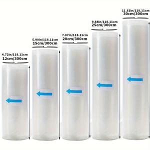 TEMU 식품 보존용 5개 진공 포장 봉투 - BPA 프리, 투명, 길이 300cm/118인치, 폭 4칸/10°C, 음식 신선도 유지 (6-10개월), 고기, 곡물, 과일 및 채소에 이상적, 주방 보관 솔루션, 신선도 유지 | 주방 필수품 | 내구성 있는 애완동물 포장 봉투, 식품 진공 포장기