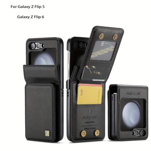 TEMU Flip 5 및 Z Flip 6용 간편하고 세련된 모바일 폰 케이스, RFID 차단 기능, 카드 삽입 가능한 스트레치 플립 보호 커버, 이중 자석 버클 클로저 다기능 카드 삽입 휴대폰 케이스|폰케이스