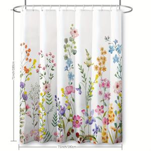 TEMU 1pc 꽃 프린트 폴리에스터 샤워 커튼 세트, 180x180cm, 플라스틱 후크 포함 - 기계 세척 가능, 다년간 사용 가능한 욕실 장식으로 다색 꽃 디자인을 특징으로 함, 욕실 장식 및 액세서리
