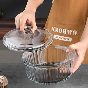 TEMU 1.6L 보로실리케이트 유리 수프 냄비 뚜껑 포함 - 고온 저항, 전자레인지 및 오븐 사용 가능, 찌기 및 베이킹에 완벽