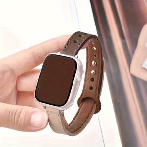 TEMU For Apple Watch Series 10/9/8/7/6/5/4/3/2/1용 가죽 시계 밴드, 38mm/40mm/41mm//44mm/45mm/46mm/49mm와 호환 가능, for iWatch Ultra SE용 초박형 PU 가죽 스트랩