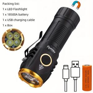 TEMU 4x LED 고명도 팜형 소형 플래시 라이트, Type-C USB 충전식, 휴대용 클립 플래시 라이트, 자석, 야간 밝기, 라이트, 레이디 백팩, 포켓, 고출력 스트로브 라이트, 토치, 아웃도어 어드벤처, 홈 워크, 수리 램프, 18490 배터리 X74|후레쉬