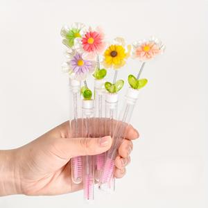 TEMU 5pcs 꽃 스윙 눈썹 브러시, 오발 형태, 폴리에스테르 브리스틀, ABS 플라스틱 핸들, 향이 없는, 정상 피부용 - 귀여운 패션 눈썹 및 눈썹 관리 도구, 내장 스프링이 있습니다