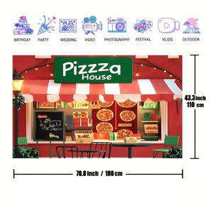 TEMU 1pc 글램 스타일 피자 하우스 파티 배경, 폴리에스터 직사각형 사진 배경, 범용 계절 장식, 전원 또는 배터리가 필요하지 않습니다, 생일 및 요리 주제 이벤트에 이상적입니다.