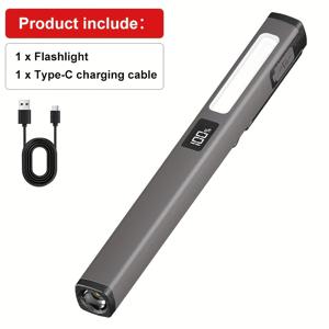 TEMU 충전식, 컴팩트 하이루멘 LED 펜 라이트, COB 사이드 라이트 & 자석 클립, Type-C 고속 충전, 디지털 배터리 디스플레이 - EDC, 가정용, 비상 상황 및 선물에 이상적