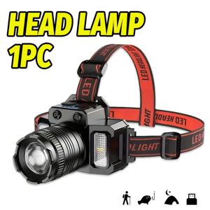 TEMU 1개 마크로코스 레트랙터블 레드 블루 스트로브 헤드 램프, USB 충전식 ABS 손전등 COB 사이드 라이트 포함, 5가지 조명 모드 및 각도 조절 가능, 러닝, 하이킹, 캠핑, 비상용, 러닝 기어 액세서리 | 현대적인 플래시라이트 | 내구성 있는 플래시라이트, 충전식 손전등