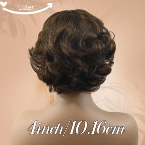 TEMU 여성을 위한 우아한 딥 브라운 #4 아프리카 곱슬이 웨이브, 프런트 프론트, 실버 컬러, 4인치 짧은 스타일, 밀도, 로즈 넷 캡 - 자연스러운 외모와 느낌, 일상적인 웨이브 | 자연스러운 외모 웨이브 | 실버 컬러 웨이브