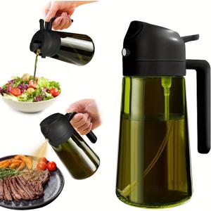 TEMU 16oz/470ml 올리브 오일 스프레이어 & 디스펜서 병 - BPA 프리 다크 그린 유리, 쉬운 청소 디자인, 블랙 캡 & 핸들, 요리, 에어 프라이어, 바비큐 및 주방 사용에 이상적, 요리용 오일 스프레이어 병