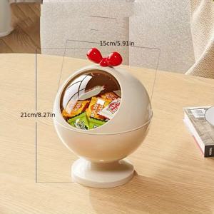 TEMU 거실, 커피 테이블, 프론트 데스크, 바 카운터에 적합한 투명 뚜껑이 있는 다기능 크림색 라운드 플라스틱 데스크탑 수납 상자, 귀여운 사탕 및 스낵 디스펜서, 홈 정리용 수납 상자, 홈 스토리지용 책상 및 서랍 정리함