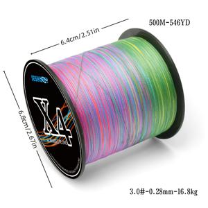 TEMU JESHUPEY 500m X4 꼬인 PE 낚시줄 - 고강도, 내마모성, 다색상(빨강, 노랑, 초록, 파랑, 보라) 연어낚시 및 그물짜기용, 그물짜기 필수품 | 생동감 넘치는 낚시줄 | 내구성 있는 PE 소재