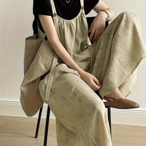 TEMU 여성용 캐주얼 타이다이 와이드 레그 팬츠슈트 - 루즈핏 스파게티 스트랩 점프수트, 탄력 있는 허리밴드 & 크로스오버 스트랩, 통기성 좋은 세탁 가능 봄/여름 의류, 가벼운 소재