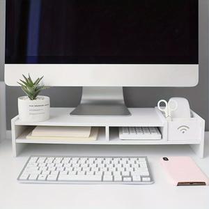 TEMU 1pc 에르고노믹 모니터 스탠드 - 흰색 ABS 데스크탑 정리함, 목 지지기 리프팅 베이스, 사무실 필수품, 컴퓨터 액세서리용 다층 저장, 사무실 데스크 정리함 | 현대식 데스크 세팅 | 내구성 있는 데스크 정리함, 모니터 스탠드|컴퓨터책상|모니터받침대