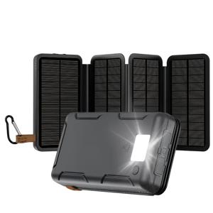 TEMU LED 손전등이 있는 10000mAh 태양광 파워 뱅크 - 여행, 낚시, 하이킹 등에 적합한 휴대용 야외 충전기 - USB-C 및 USB 출력, 접이식 솔라 패널, 36V 리튬 폴리머 배터리, 휴대폰 및 기기에 호환성, 다목적 장치 충전기 | 휴대용 태양광 충전기 | 고용량 배터리, 태양광 폰 충전기|보조배터리|후레쉬