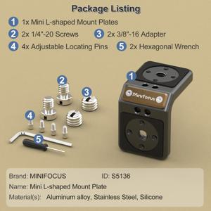 TEMU MINIFOCUS 미니 L자형 마운트 플레이트, ARRI와의 직각 플레이트 장착 브래킷, 무선 비디오 송신기용 90도 각도 비디오 리그 어댑터, V-마운트 배터리, 모니터, 최대 하중 3.0kg --2025 신제품(1세트)