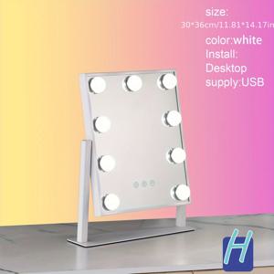 TEMU LED 스마트 메이크업 거울, 15.4/19.7인치 울트라 클리어 표면, 9/12 전구 색상 변경 가능 고밝기 조절, 금속 프레임, 터치 컨트롤, USB 전원 공급 5V, 침실, 화장실, 바니티 테이블, 데스크탑 및 욕실에 적합|화장대