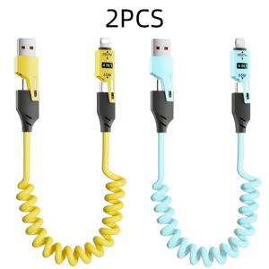 TEMU UKETO 4-in-1 리트렉터블 USB-C 케이블 PD 고속 충전 및 데이터 동기화, 실리콘 코팅, 멀티 커넥터 (라이트닝//USB) 아이폰, 아이패드, 샤오미, 화웨이, 오피 - 거스리 피니시, 배터리 없음, USB 전원, 원형 모양, 10-20W 출력, USB-C 충전 케이블, UK t