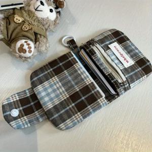 TEMU 여성을 위한 1pc 다크 커피 플레이트 카드 지갑, 패션 미니 포토카드 지갑 ID 은행 카드 정리함, 레트로 스타일, 폴리에스터 소재, 브라운 & 블루 패턴, 일상적인 사용을 위한 컴팩트한 디자인, 신용 카드 홀더 | 스타일리시 카드 정리함 | 내구성 있는 폴리에스터 지갑