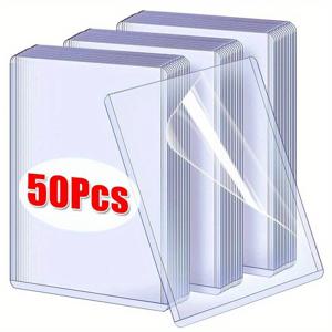 TEMU 50pcs 클리어 Kpop 카드 슬리브, 보호 필름 포함 - 35PT 두꺼운 PVC 탑 로드 카드 슬리브, 아이돌 사진 및 게임 카드용