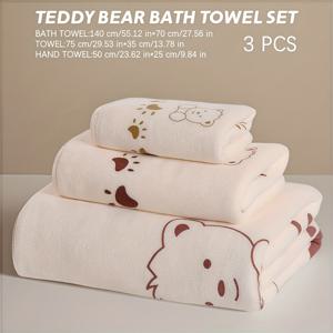 TEMU 3pcs+소프트 흡수력 좋은 작은 곰 카툰 목욕 타월 세트: 소형, 중형, 대형 - 여름 선택: 욕실 타월 + 목욕 랩 + 빠른 건조 + 부드럽고 내구성이 뛰어난 + 욕실, 가정, 여행, 수영, 해변, 요가, 욕실 용품, 세탁용 천에 적합|비치타올|샤워타올