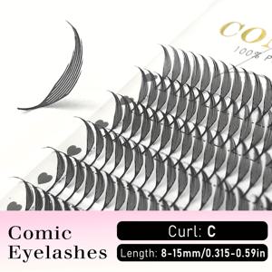 TEMU 240팬스 코믹 속눈썹 연장 C/D 컬 믹스8-15mm 만화 속눈썹 애니메이션 래쉬 자동 꽃무늬 프리메이드 소프트 자연스러운 푹신한 볼륨 인디비idual 거짓속눈썹