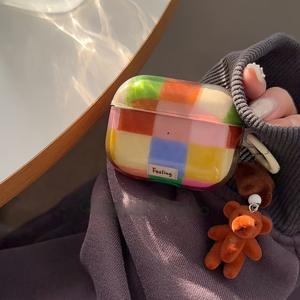 TEMU 레트로 컬러 블록 아크릴 케이스와 소프트 보호 쉘 - 가벼운 내구성 커버, 1/2/3세대 및 프로 1/2용, 다색 옵션(파란색 표시), 에어팟 프로 케이스
