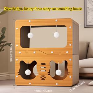 TEMU Jumbo Cat Scratcher House - 더블 레이어, 내구성 있는 카드보드 Cat Villa, 긁는 포스트, 해먹 및 재미있는 장난감 - 모든 계절에 이상적, Allseason Cat Villa|재미있는 디자인|내구성 있는 Cat Villa, Cat House
