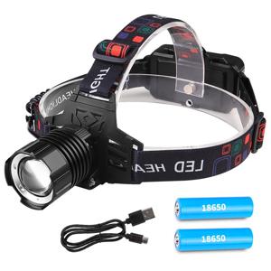 TEMU LED 충전식 헤드 램프 1200 루멘 줌 가능 포커스 18650 배터리 2팩 낚시 캠핑 하이킹 야외 장비